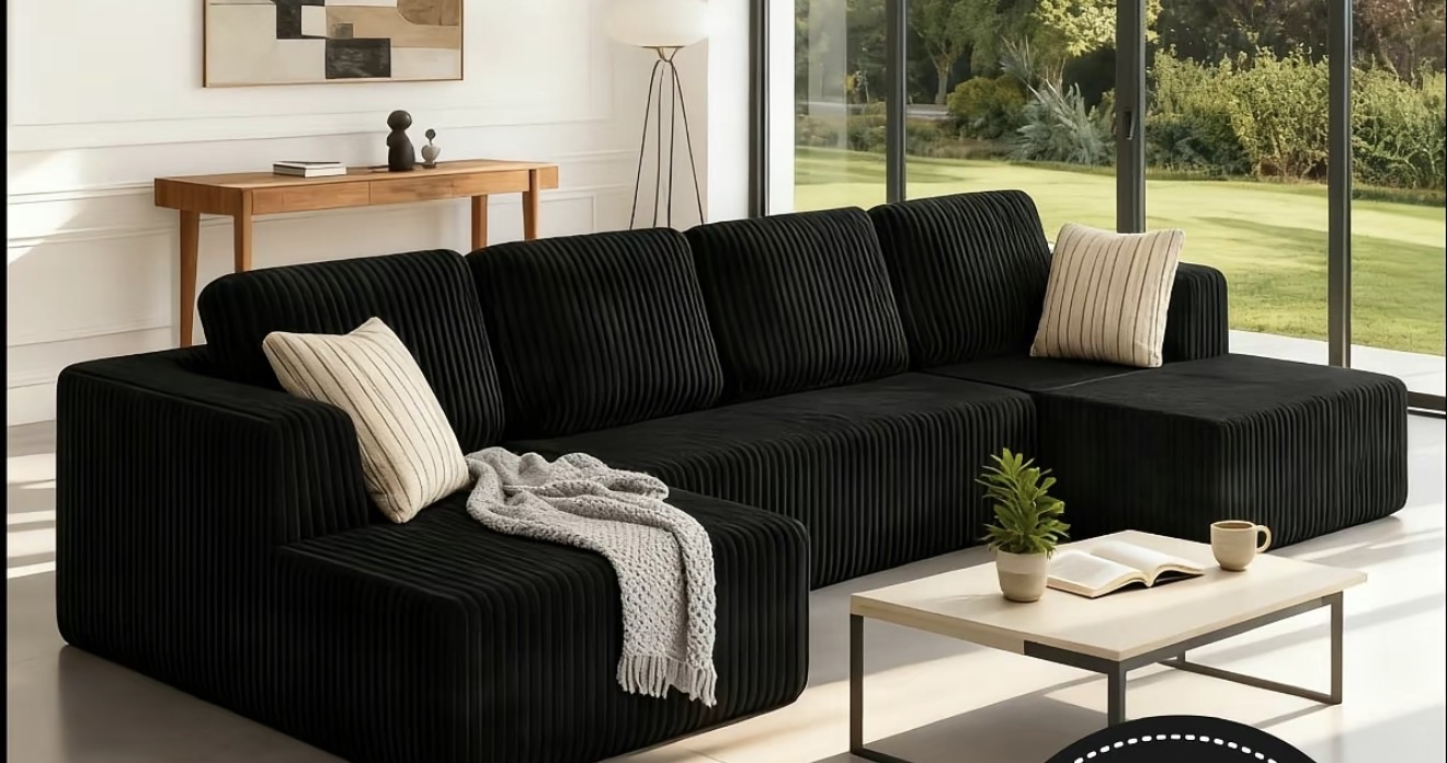 CloudRest™ U-Shape 132" Modular Corduroy Sofa – Deep Seat, Boneless Cushion Design, Oversized Modern Sectional