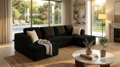 CloudRest™ U-Shape 132" Modular Corduroy Sofa – Deep Seat, Boneless Cushion Design, Oversized Modern Sectional