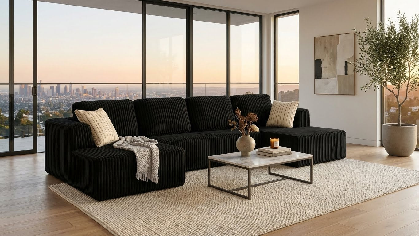 CloudRest™ U-Shape 132" Modular Corduroy Sofa – Deep Seat, Boneless Cushion Design, Oversized Modern Sectional